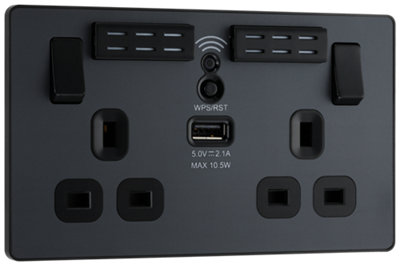 BG Evolve PCDMG22UWRB Matt Grey 2 Gang 13A 1x USB-A 2.1A Socket-Black Insert