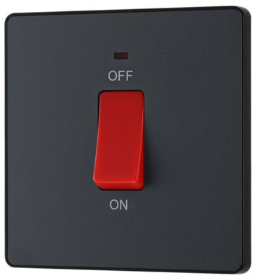 BG Evolve PCDMG74B Matt Grey 45A 2 Pole LED Switch - Black Insert