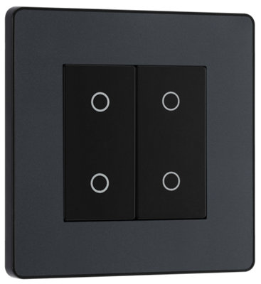 BG Evolve PCDMGTDM2B Matt Grey 2 Gang 200W Edge Dimmer - Black Insert