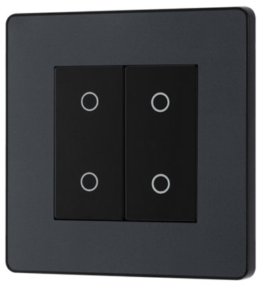 BG Evolve PCDMGTDS2B Matt Grey 2 Gang 200W Trailing Edge Secondary Touch Dimmer - Black Insert