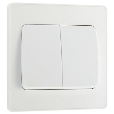 BG Evolve Pearlescent White Double Switch 20A 16AX 2 Way With Wide Rockers