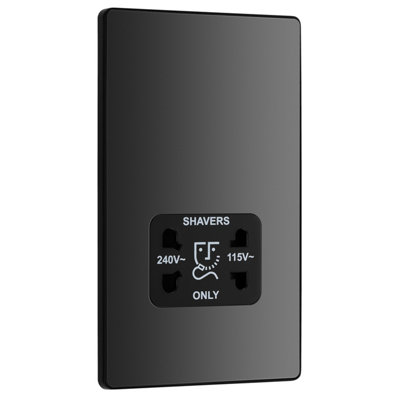 BG Evolve Screwless Shaver Socket, Dual Voltage 115/240V, Black Chrome