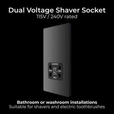 BG Evolve Screwless Shaver Socket, Dual Voltage 115/240V, Black Chrome