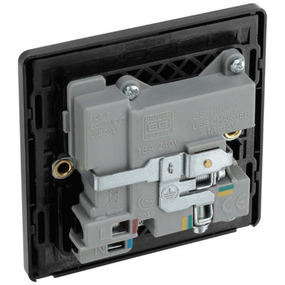 BG Evolve Single Switched Socket Dual USB-A 13A Black Chrome - PCDBC21U2B