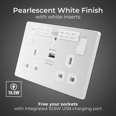 BG Evolve USB Double Switched Socket, Wi-Fi Extender, Pearlescent White