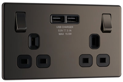 BG FBN22U3B Nexus Screwless Flat-Plate Double Switched Plug Socket