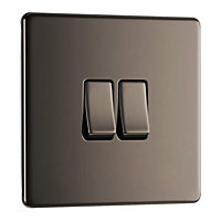 BG FBN42 Nexus Screwless Flat-Plate Double Light Switch Black Nickel 2 Way 10A