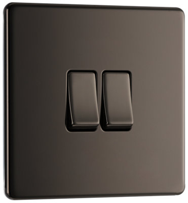 BG FBN42 Nexus Screwless Flat-Plate Double Light Switch Black Nickel 2 Way 10A