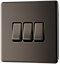 BG FBN43 Nexus Screwless Flat-Plate Triple Light Switch Black Nickel 2 Way 10A