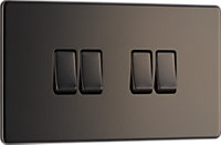 BG FBN44 Nexus Screwless Flat-Plate Quad Light Switch Black Nickel 2 Way 10A