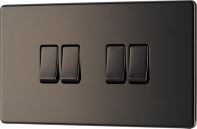 BG FBN44 Nexus Screwless Flat-Plate Quad Light Switch Black Nickel 2 Way 10A