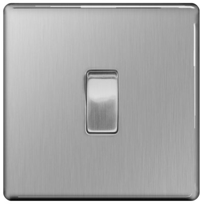 BG FBS12 Nexus Screwless Flat-Plate 2 Way 10A Single Light Switch Brushed Steel