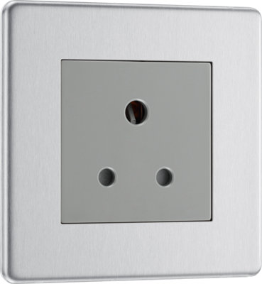 BG FBS29G Flatplate Screwless 5A, Unswitched Socket Round Pin Brushed Steel