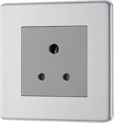 BG FBS29G Flatplate Screwless 5A, Unswitched Socket Round Pin Brushed Steel