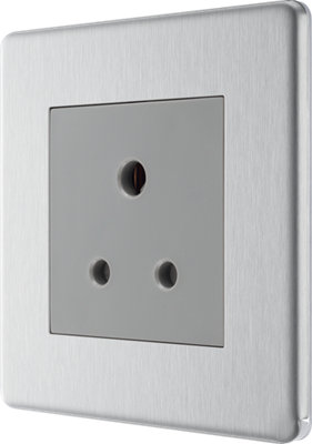 BG FBS29G Flatplate Screwless 5A, Unswitched Socket Round Pin Brushed Steel