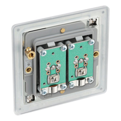 BG FBS61 Flatplate Screwless Co-axial Socket, 2 Gang, Brushed Steel -  Grey Insert