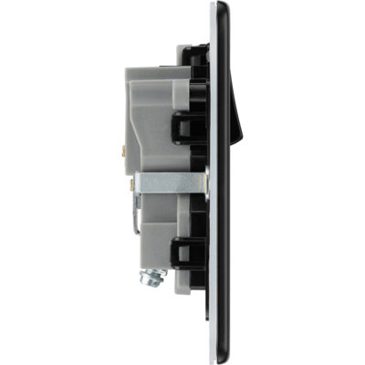 BG Flatplate Screwless 13A Double Switched Socket, Matt Black/Black