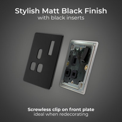 BG Flatplate Screwless 13A Double Switched Socket, Matt Black/Black