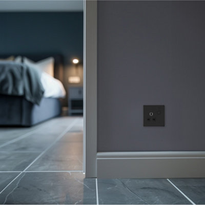 BG Flatplate Screwless 13A Double Switched Socket, Matt Black/Black