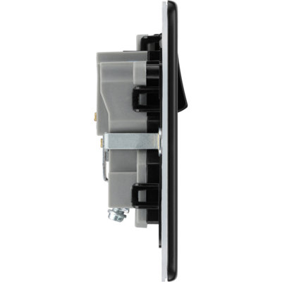 BG Flatplate Screwless 13A Double Switched Socket, Matt Black/Black