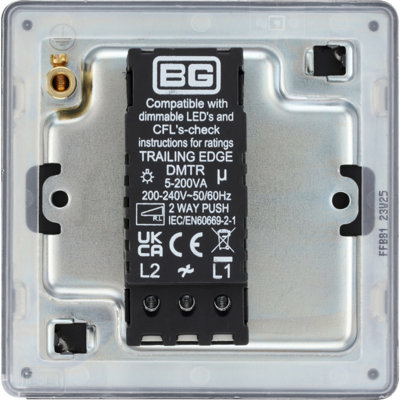 BG Flatplate Screwless 200W Single Wall Dimmer Switch, Matt Black