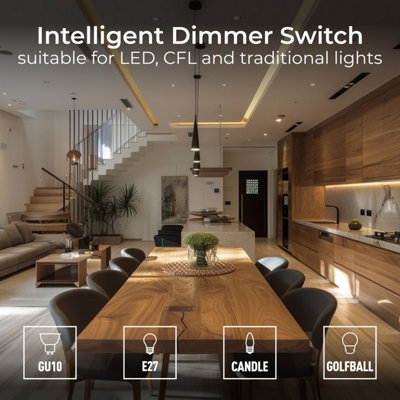BG Flatplate Screwless 200W Single Wall Dimmer Switch, Matt Black