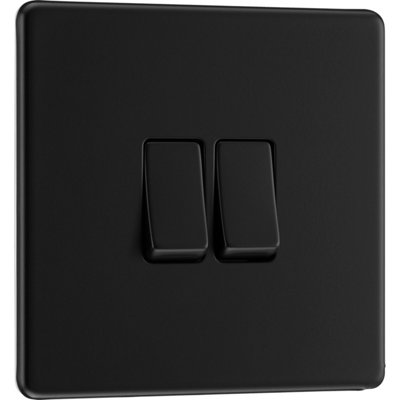 BG Flatplate Screwless 20A Double Wall Light Switch, Matt Black