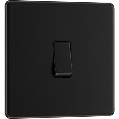 BG Flatplate Screwless 20A Single Wall Light Switch, Matt Black