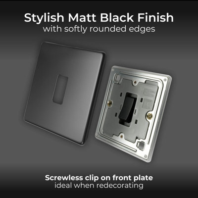 BG Flatplate Screwless 20A Single Wall Light Switch, Matt Black
