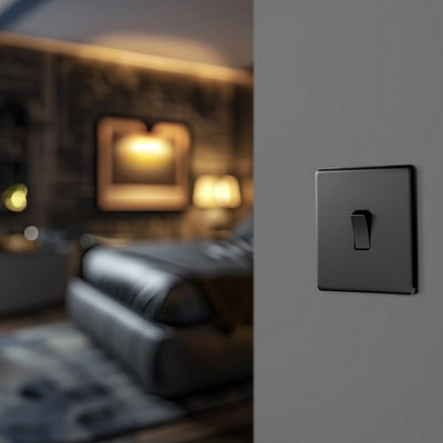 BG Flatplate Screwless 20A Single Wall Light Switch, Matt Black