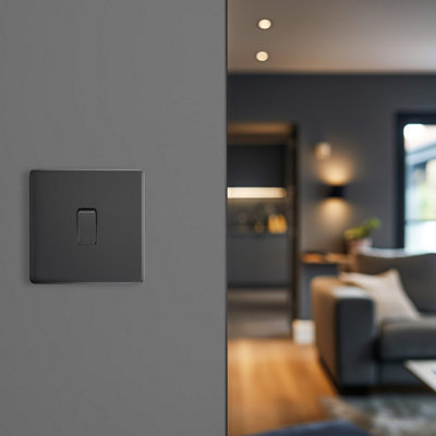 BG Flatplate Screwless 20A Single Wall Light Switch, Matt Black