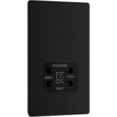 BG Flatplate Screwless Shaver Socket, Dual 115/240V, Matt Black