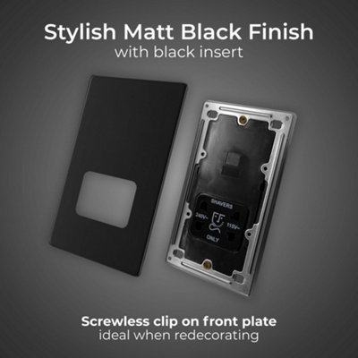 BG Flatplate Screwless Shaver Socket, Dual 115/240V, Matt Black