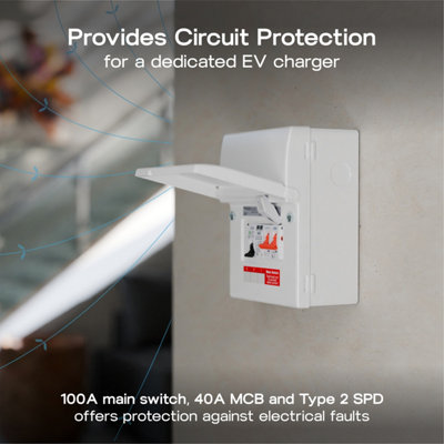 BG Fortress IP20, White, 5 Module Populated EV kit 100A Main Switch, 40A MCB, Type 2 SPD