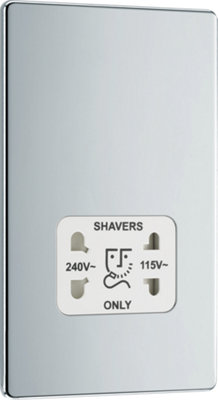 BG FPC20W Nexus Screwless Flat-Plate Shaver Socket Outlet Polished Chrome White Insert Dual Voltage 115V - 230V