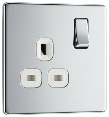 BG FPC21W Nexus Screwless Flat-Plate Single Switched Plug Socket Polished Chrome White Insert 13A