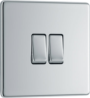 BG FPC42 Nexus Screwless FlatPlate Double Light Switch Polished Chrome 2 Way 10A
