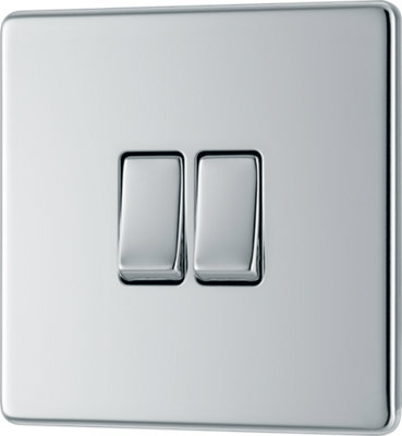 BG FPC42 Nexus Screwless FlatPlate Double Light Switch Polished Chrome 2 Way 10A
