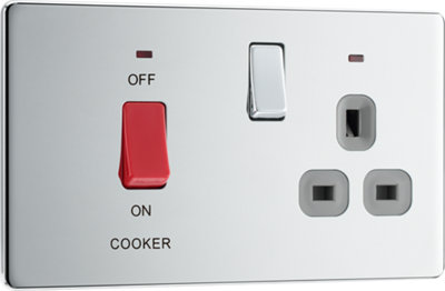 BG FPC70G Nexus Screwless Flat-Plate Switched Socket Cooker Unit Polished Chrome Grey Insert 45A