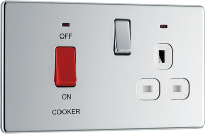 BG FPC70W Nexus Screwless Flat-Plate Switched Socket Cooker Unit Polished Chrome White Insert 45A