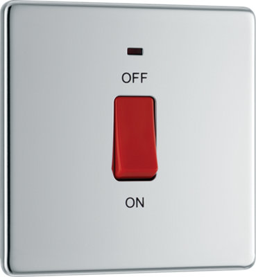 BG FPC74 Nexus Screwless Flat-Plate Double Pole Cooker Switch Polished Chrome Neon 45A