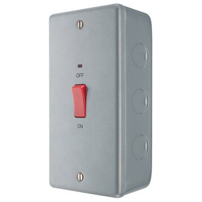 BG Metal Clad 45A Rectangular Large Plate Double Pole Switch With Power Indicator
