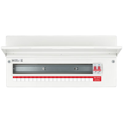 BG Metal Consumer Unit 22 Module, 20 Way Unpopulated With 100A Main Switch 2 x Cover Blanks With Up Opening Front Cover