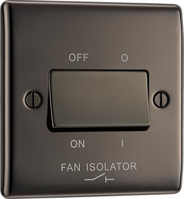 BG NBN15 Nexus Metal Black Nickel 1 Gang 10A 10AX 3 Pole Fan Isolator Plate Switch