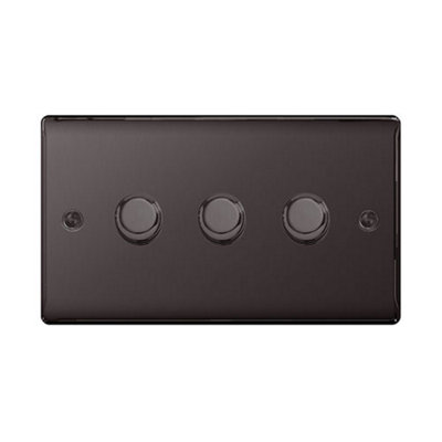 BG NBN83 Triple Intelligent LED Dimmer Switch, 2-Way Push On/Off-Black Nickel