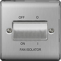 BG NBS15 Metal Brushed Steel 1 Gang 10A 10AX 3 Pole Fan Isolator Plate Switch