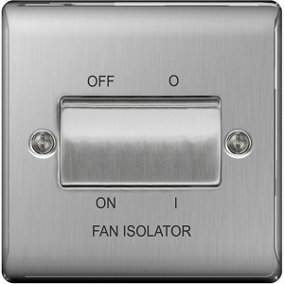 BG NBS15 Metal Brushed Steel 1 Gang 10A 10AX 3 Pole Fan Isolator Plate Switch