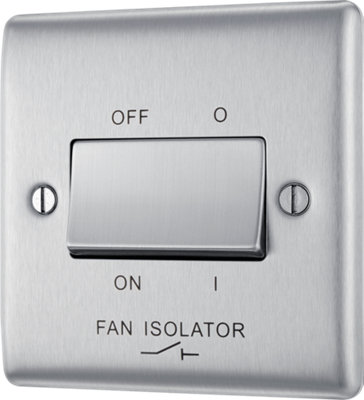 BG NBS15 Metal Brushed Steel 1 Gang 10A 10AX 3 Pole Fan Isolator Plate Switch