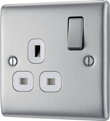 BG NBS21W Nexus Metal Brushed Steel 1 Gang 13A Switched Socket - White Insert