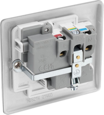 BG NBS21W Nexus Metal Brushed Steel 1 Gang 13A Switched Socket - White Insert - 3